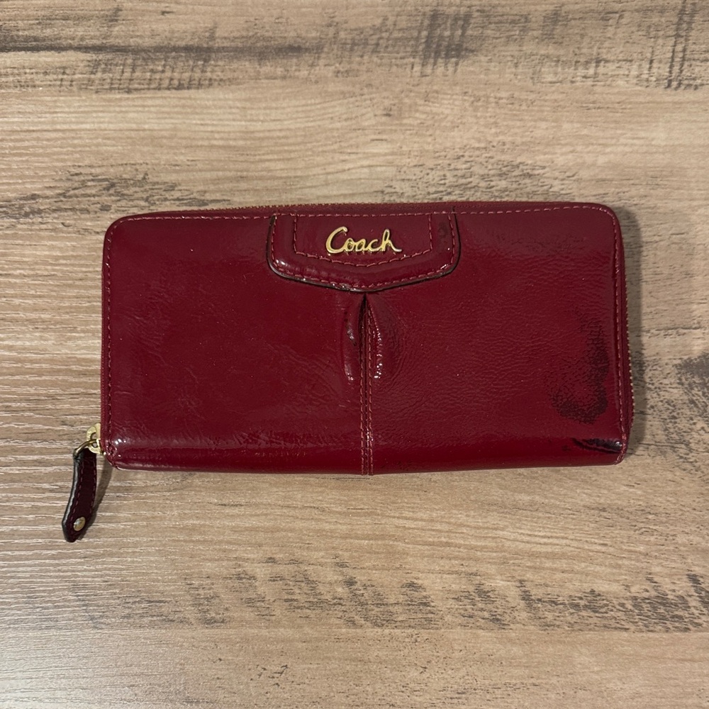 Coach Burgundy Leather Zip Wallet
